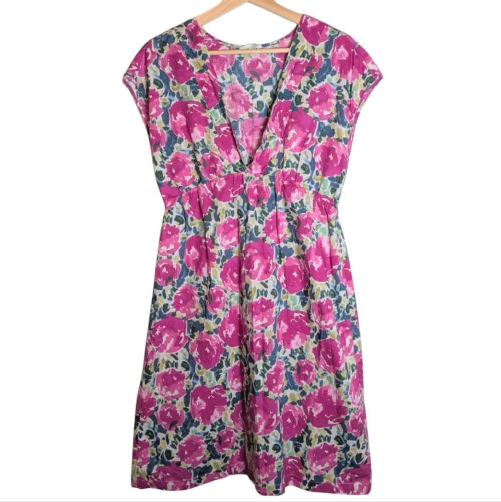 Garnet Hill Watercolor Pink Floral Cotton Dress size 8 Lightweight Spring